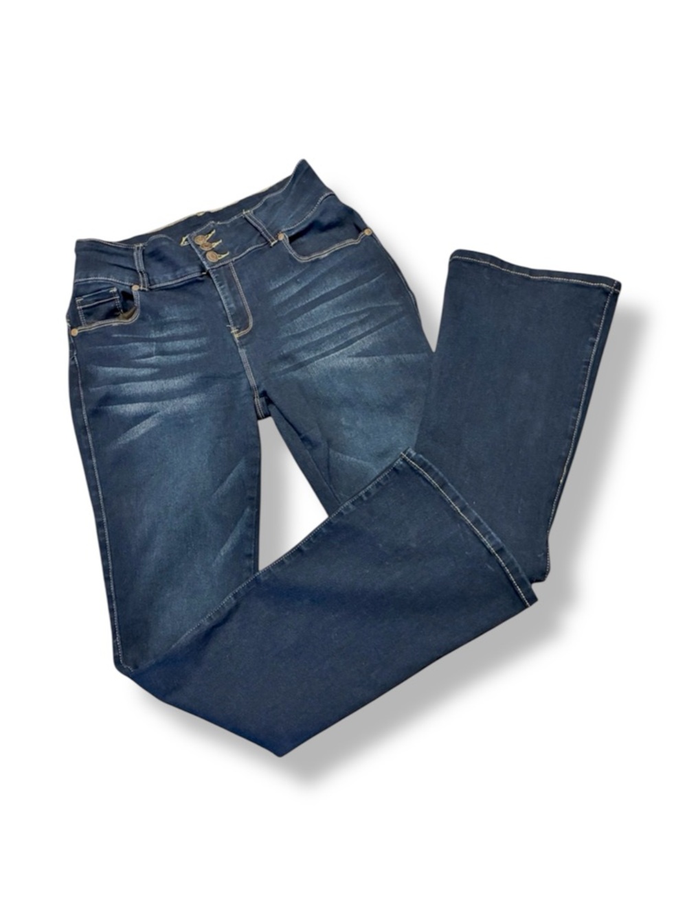 👖 Bamboo Dark Wash High Rise Flare Jeans – Size 13 – Triple Button Stretchy! GUC